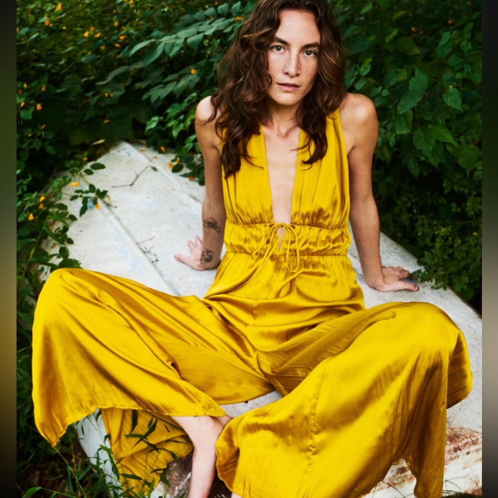 Zara Long Satin Jumpsuit NWT Size Large